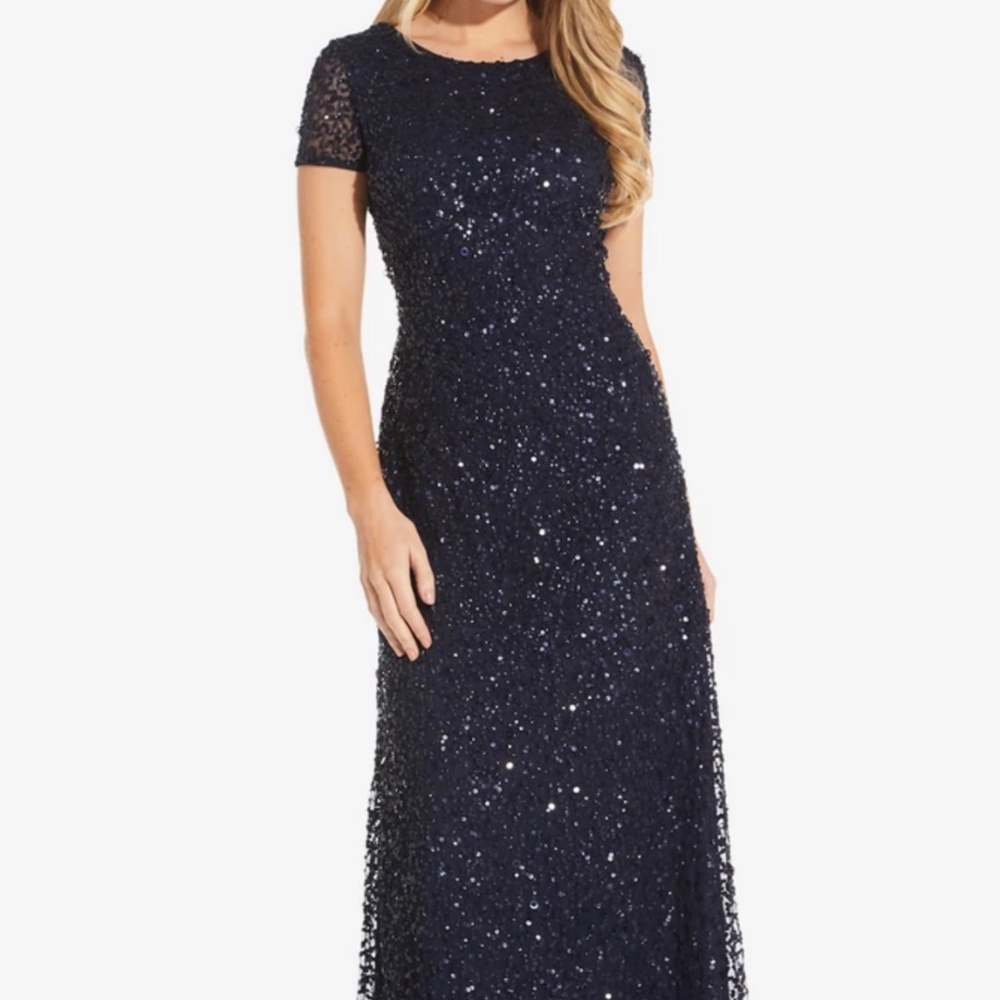 Adrianna Papell Navy/Gunmetal Long Dress